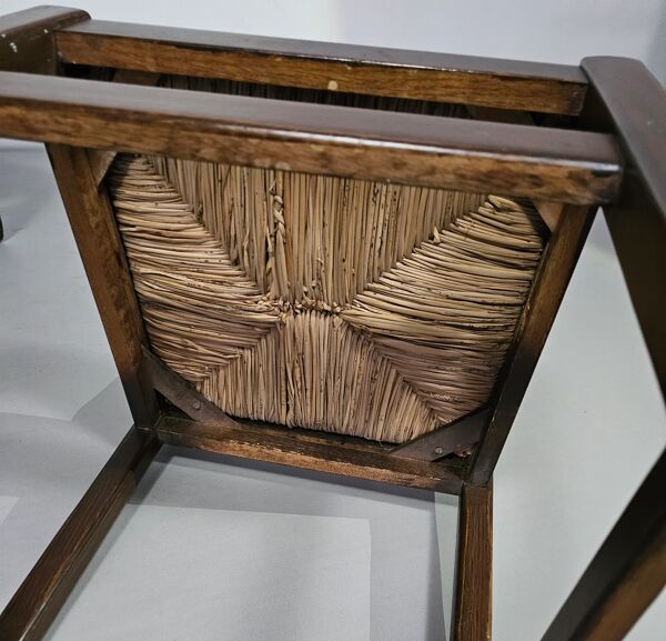 Ensemble de 2 chaises de salle à manger en chêne, rustiques, de ferme, à dossier en échelle avec sièges en jonc