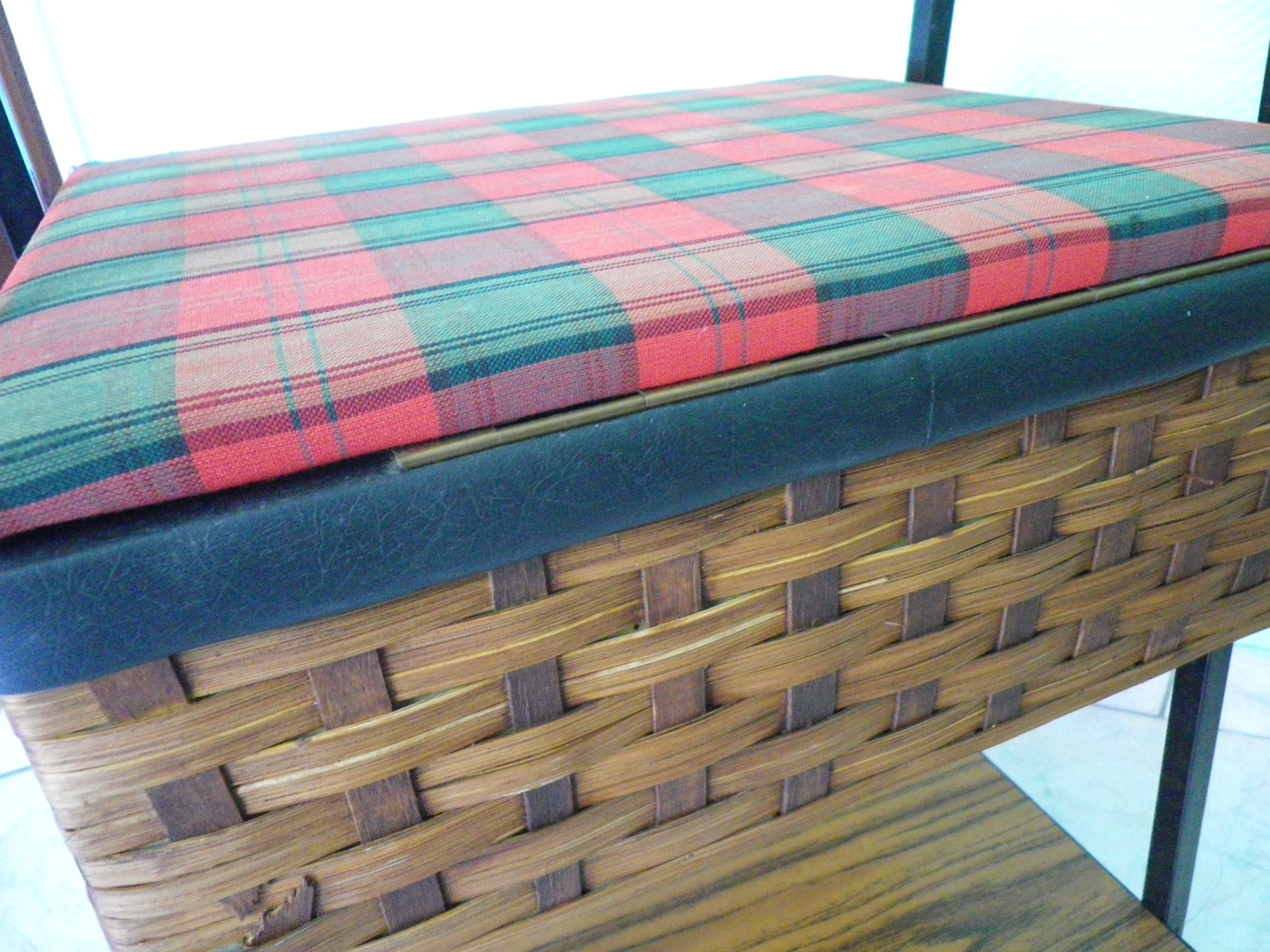 Vintage worker on wheels, rattan, fabric, skaÏ, metal with formica shelf
