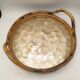 Vintage round bamboo and Capiz shell platter – Italy, 1970s