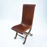 Pierre Lottier brown Spanish leather Slipper chairs by Almazan, 1950s