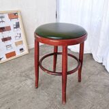 Vintage Irish Pub Stool: Green Leather Seat, Bentwood Thonet Style