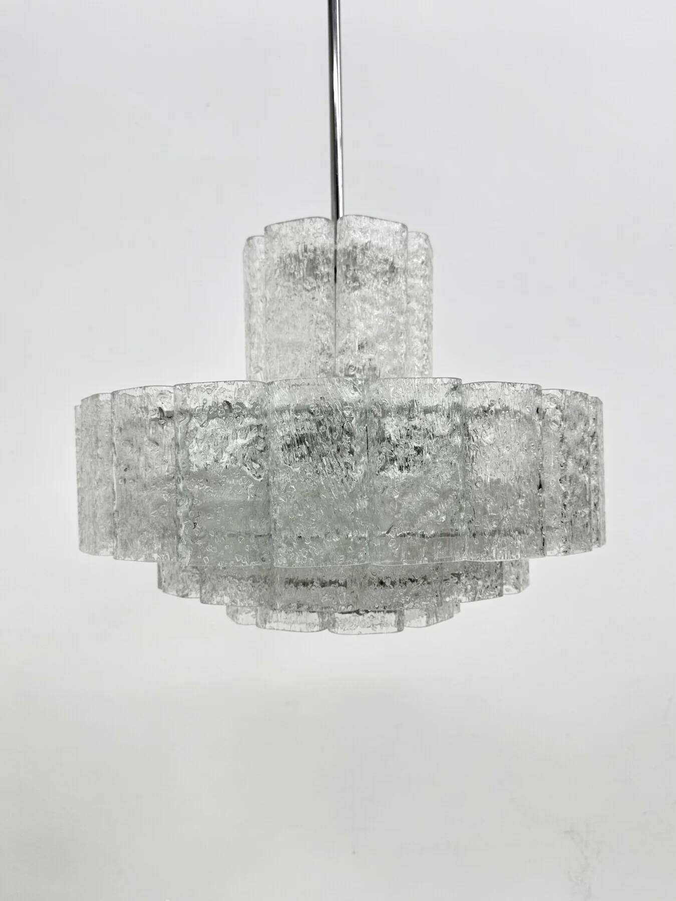 Mid-century design Doria Leuchten glass chandelier, 1970s