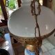 Old white opaline chandelier, brass and earthenware