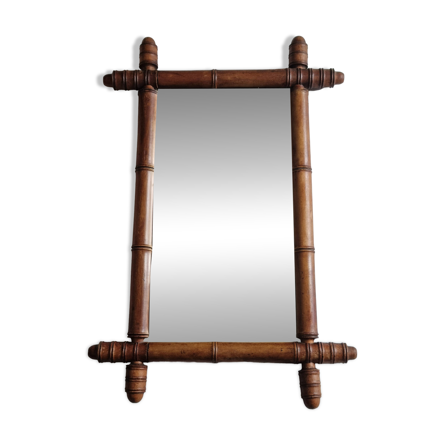 Antique bamboo-style mirror in turned wood – late 19th century, 62 x 42 cm