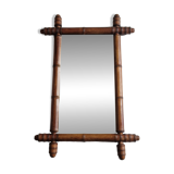 Miroir ancien de style bambou en bois tourné – fin XIXe siècle, 62 x 42 cm