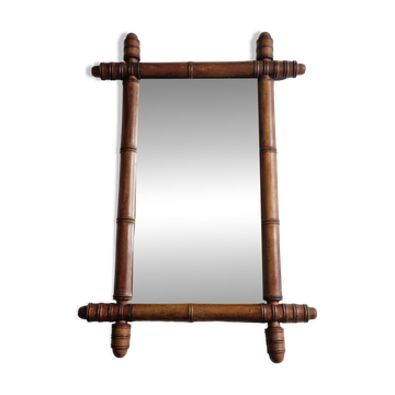 Miroir ancien de style bambou en bois tourné – fin XIXe siècle, 62 x 42 cm