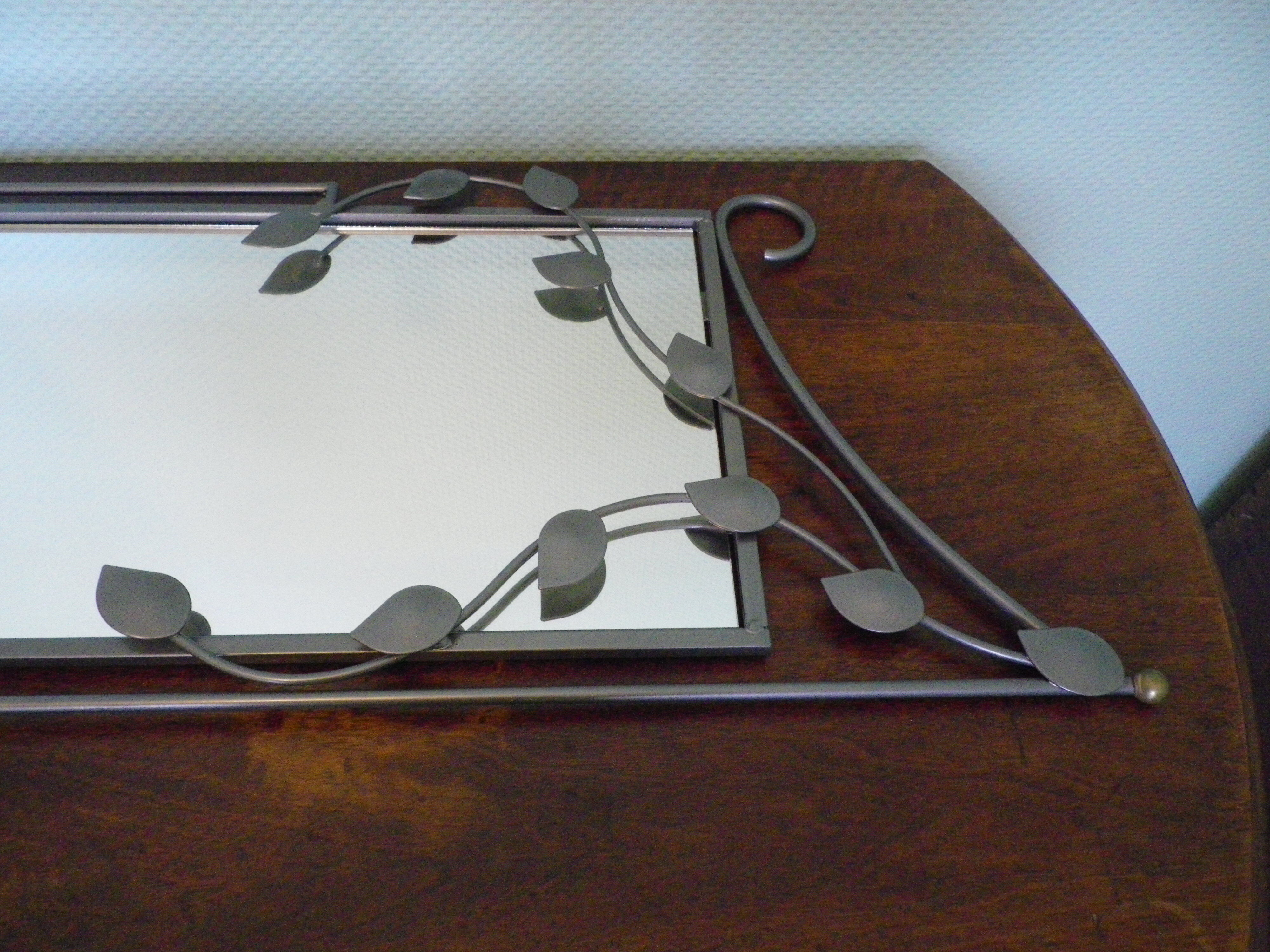Designer mirror with gray metal surround 89x37cm