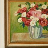 Peinture à l'huile sur panneau vintage européenne originale – « Décoration florale »