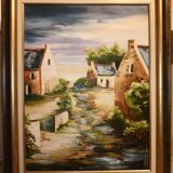 Tableau huile sur toile « Hameau » signé Pieronevo