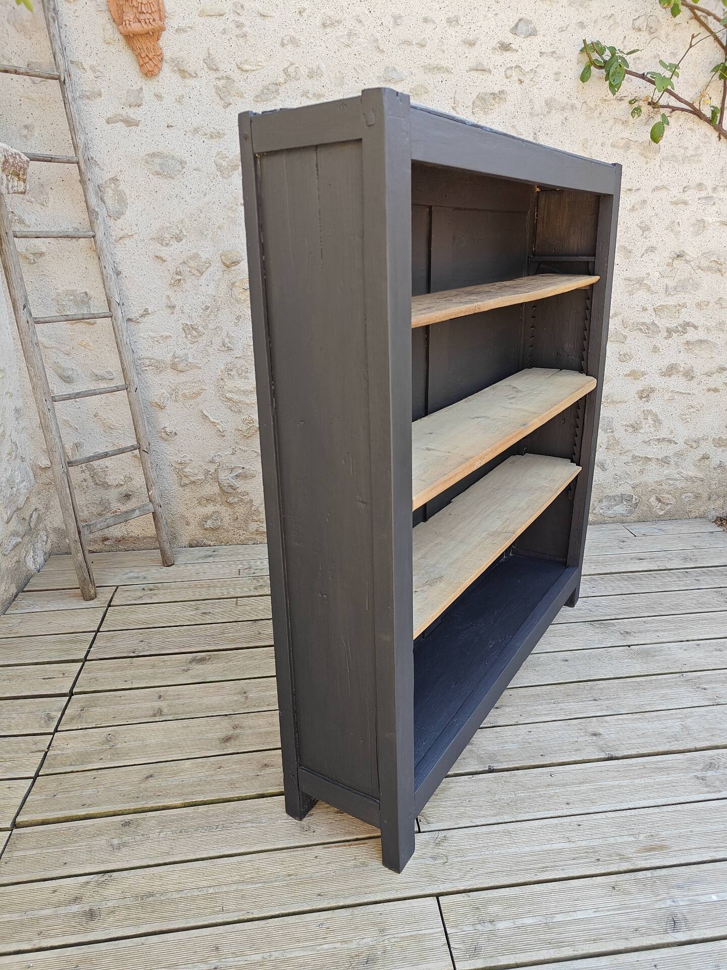 Library, restored antique shelf
