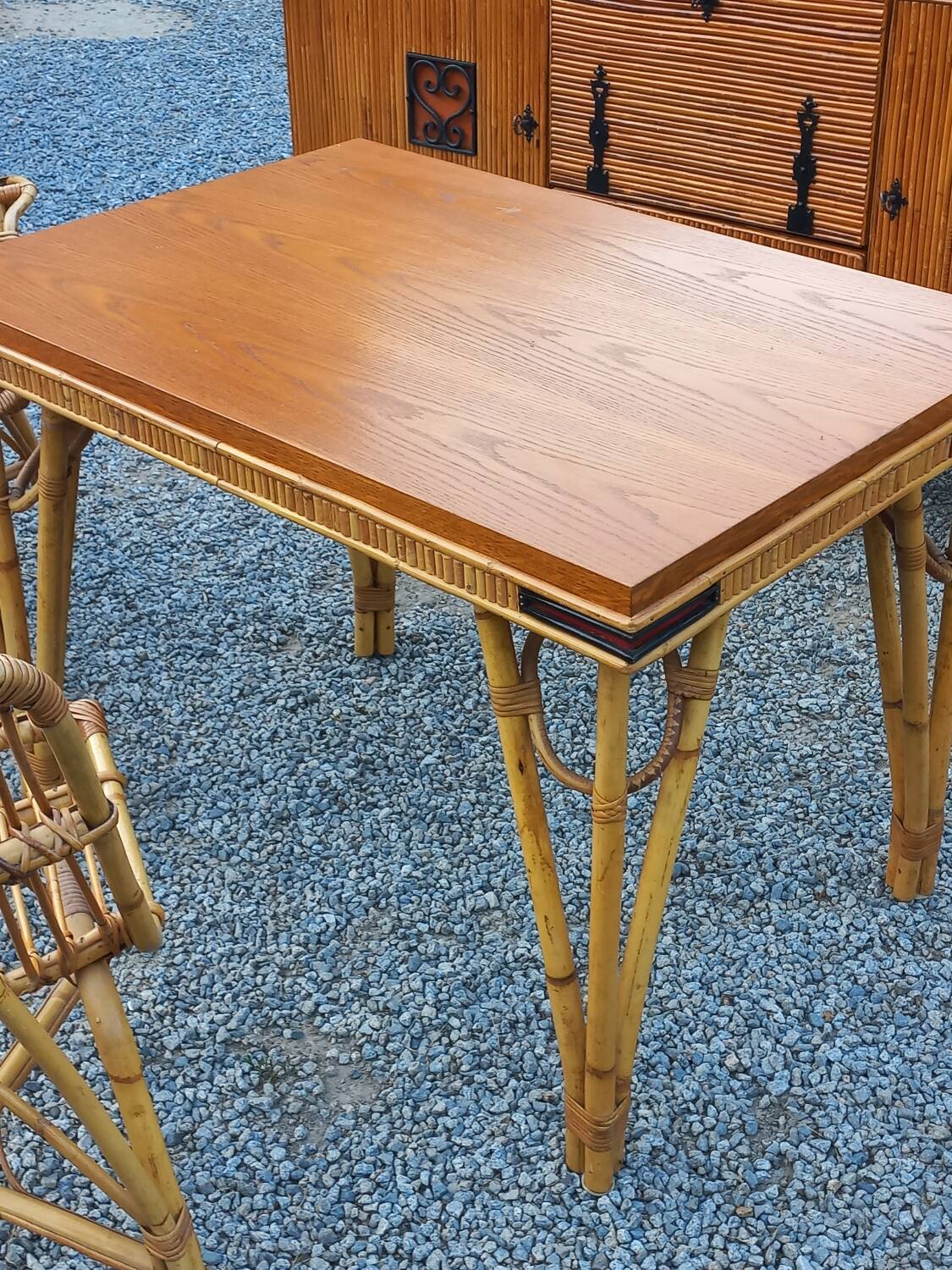 Vintage dining room attributed to Audoux and Minet in bamboo and rattan