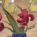 Tableau ancien, nature morte aux tulipes, années 70-80