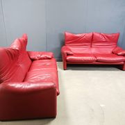 Leather Maralunga sofa set by Vico Magistretti for Cassina, 1980s