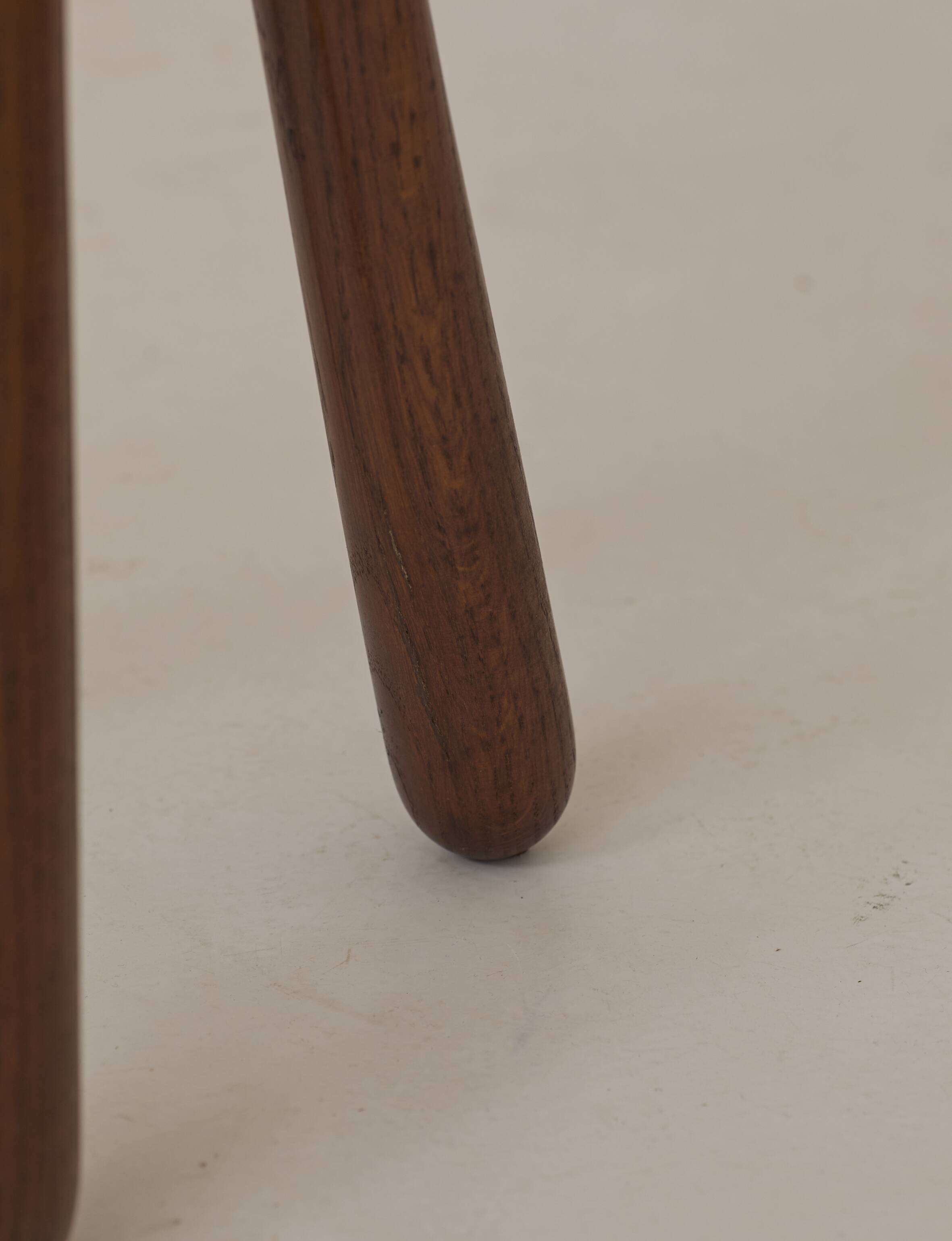 Vintage French tripod brutalist stool in solid wood (oak) C. 1960
