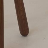 Vintage French tripod brutalist stool in solid wood (oak) C. 1960