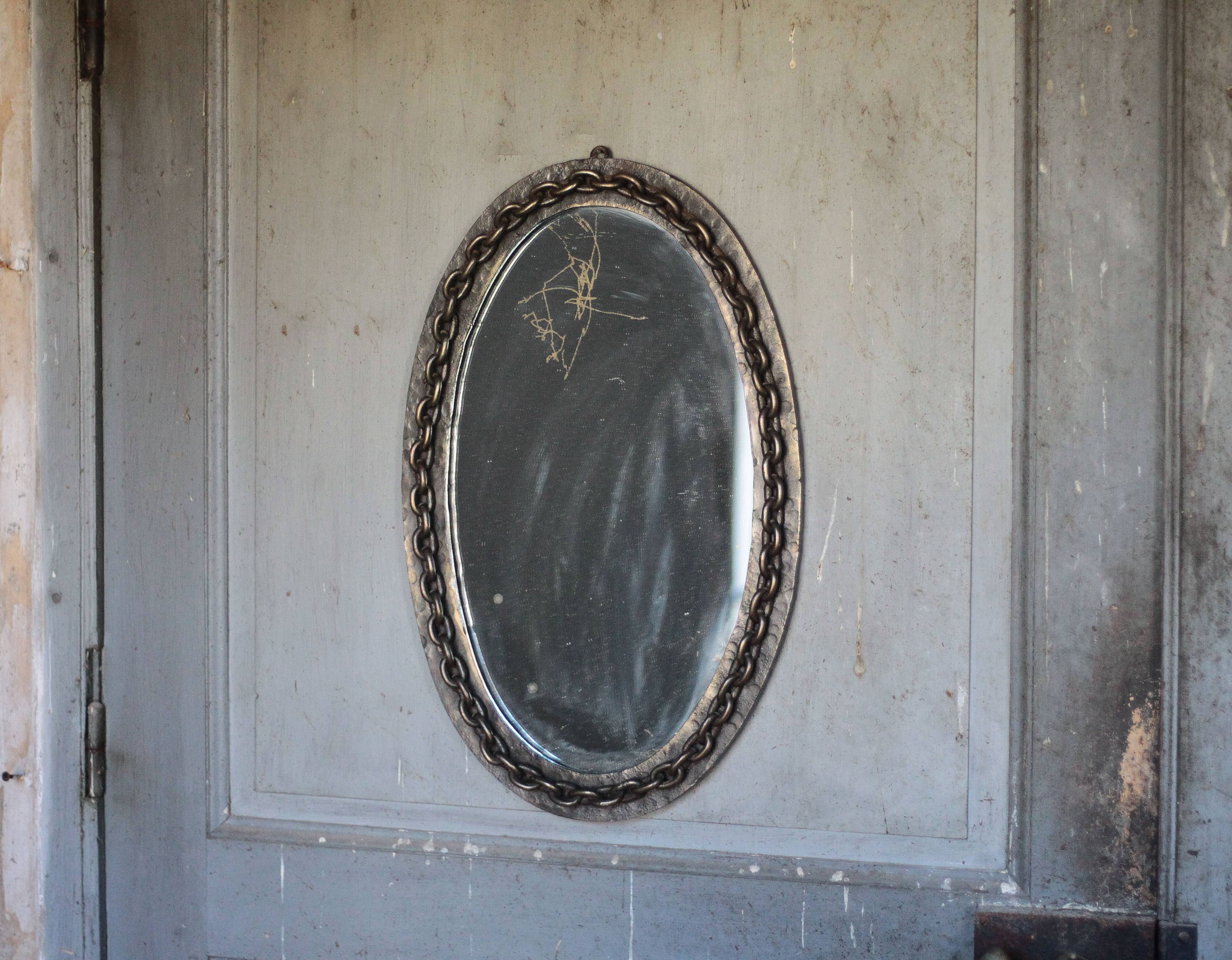 Vintage mirror, wall mirror, oval mirror, wrought iron mirror, brutalist