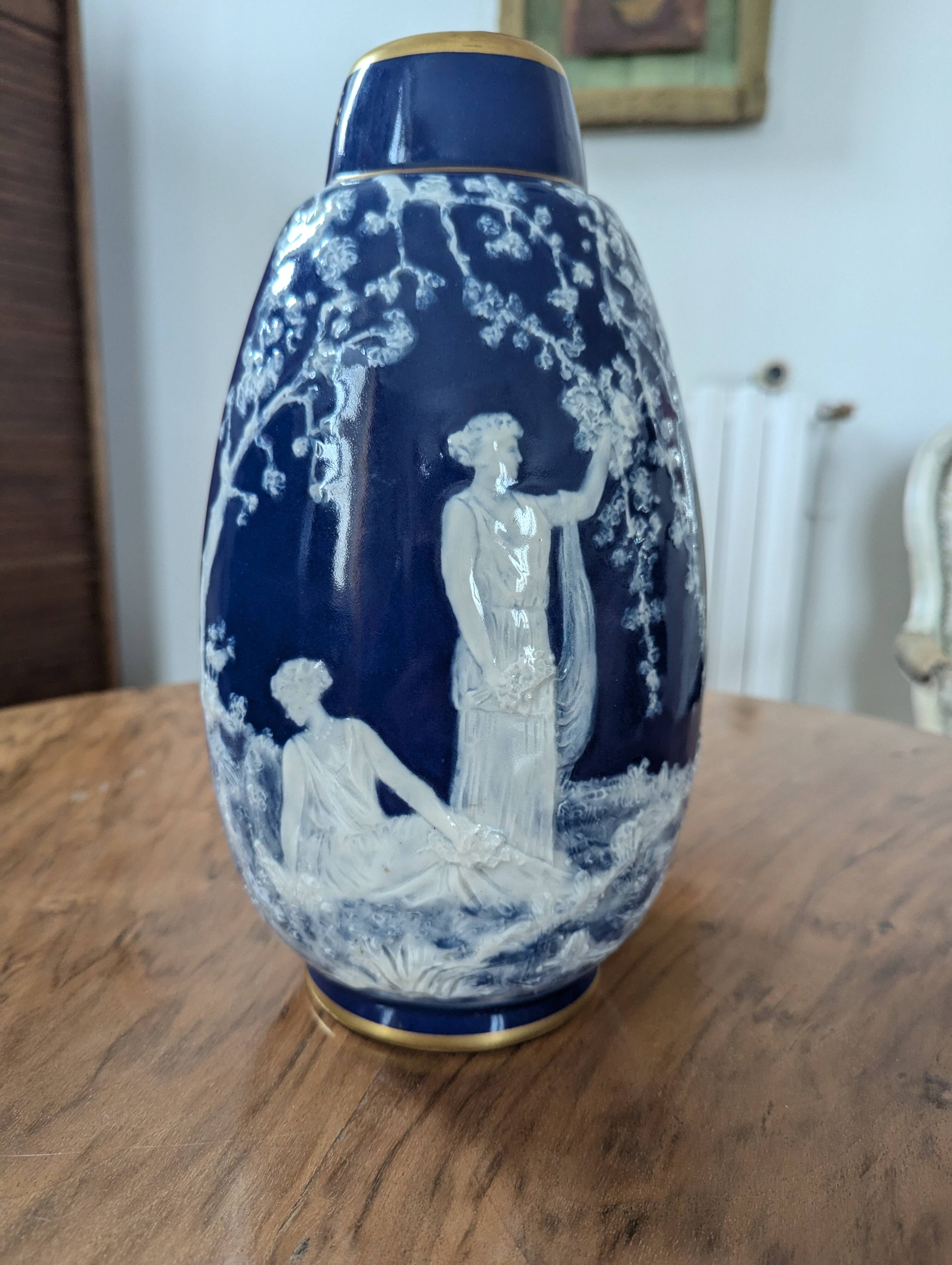 Blue Limoges porcelain vase