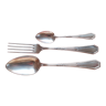 tablespoon, fork and small spoon made of silver metal