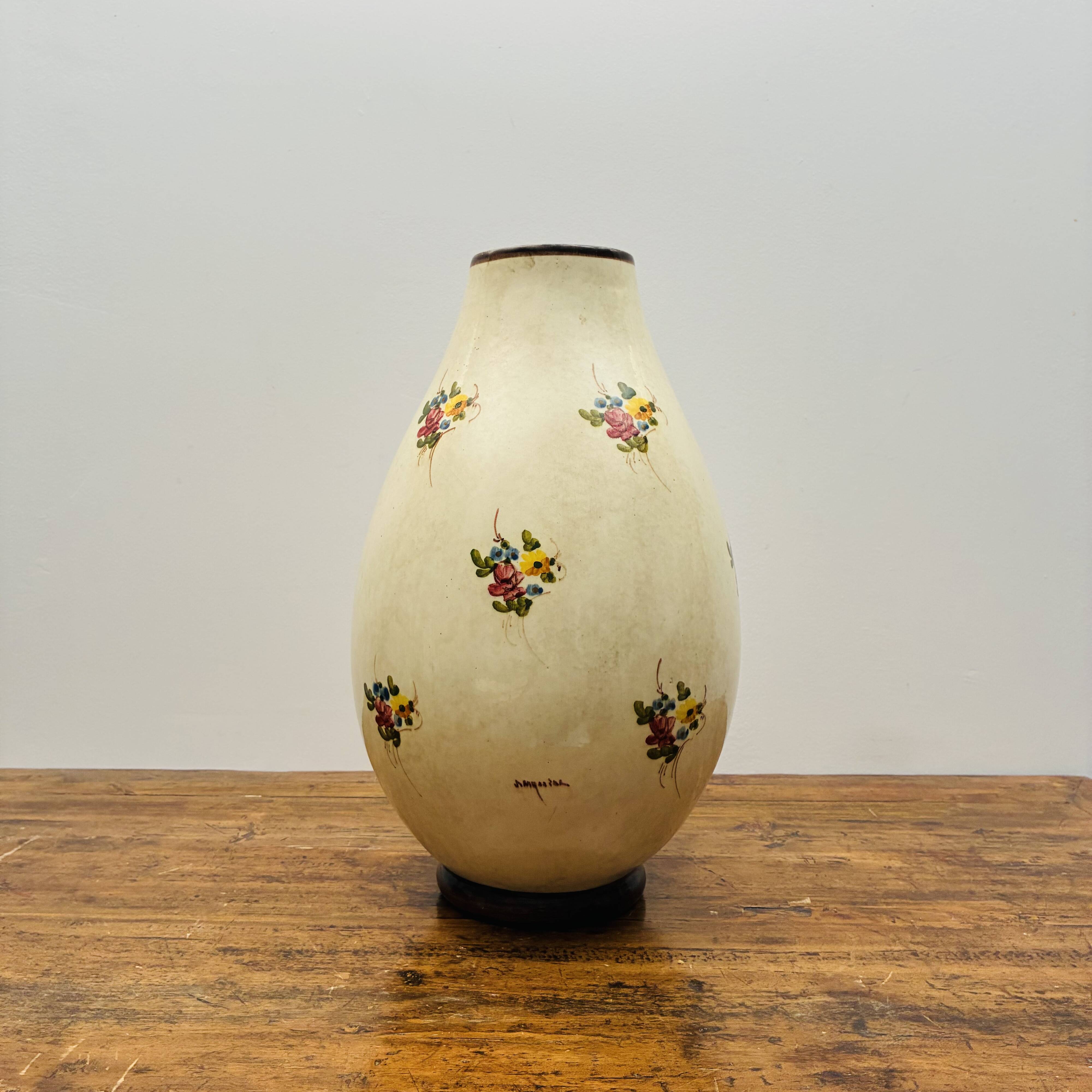 Large vase signed Jérôme Massier – Vallauris – 37 cm – Ceramic with flora decoration