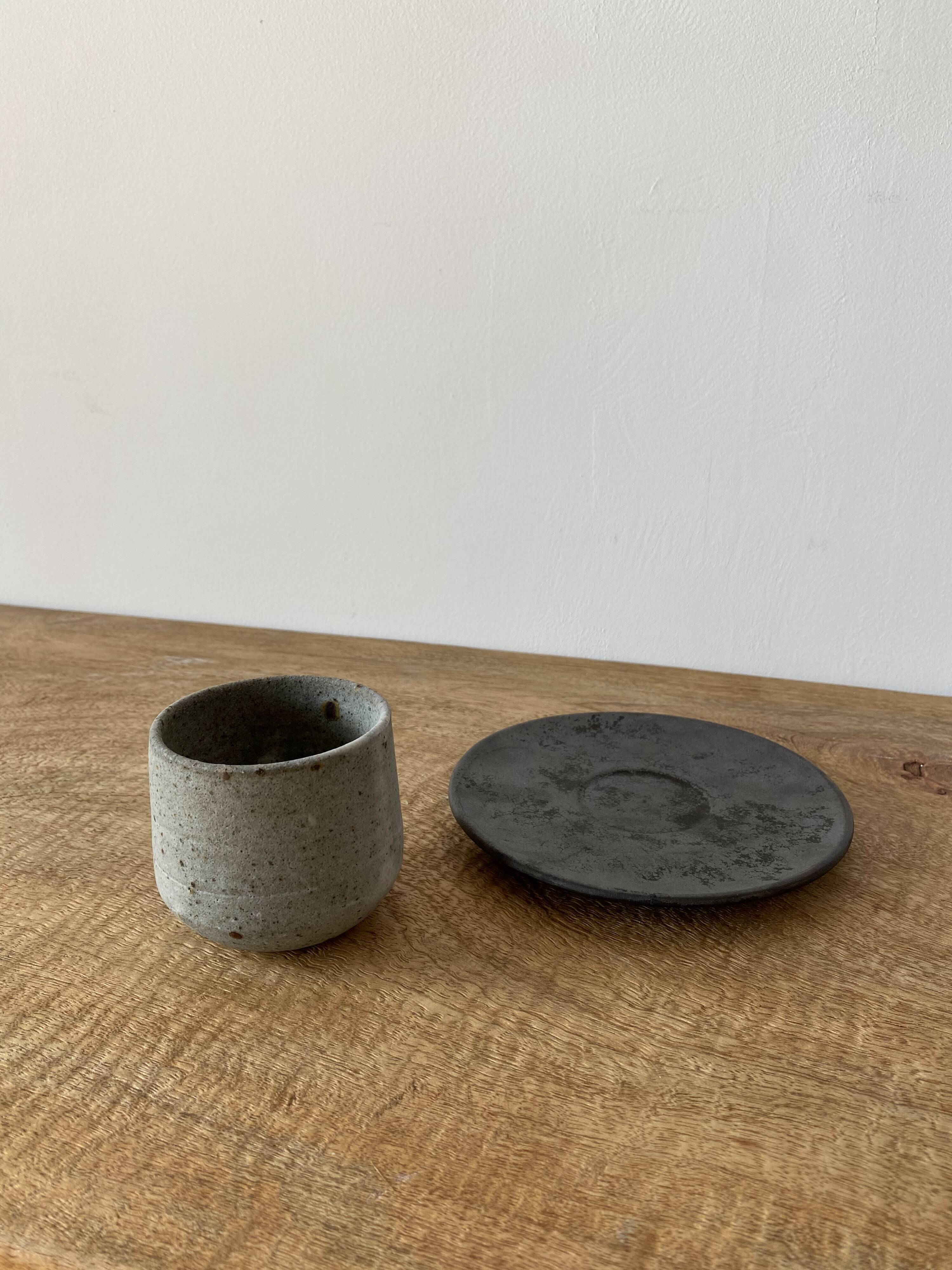 Duo of grey ceramic cups