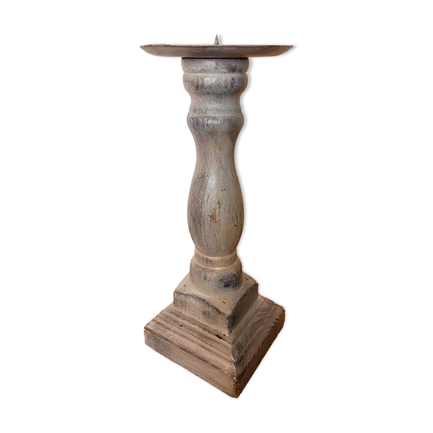 Gray patinated wooden candle holder