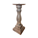 Gray patinated wooden candle holder