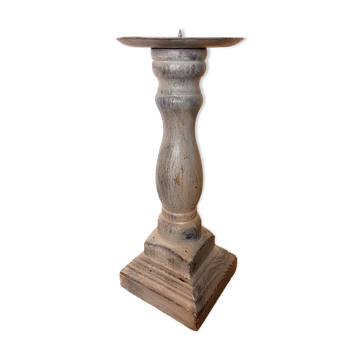 Bougeoir en bois patiné gris
