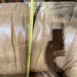 Paire de fauteuil chauffeuse cuir havane 70"