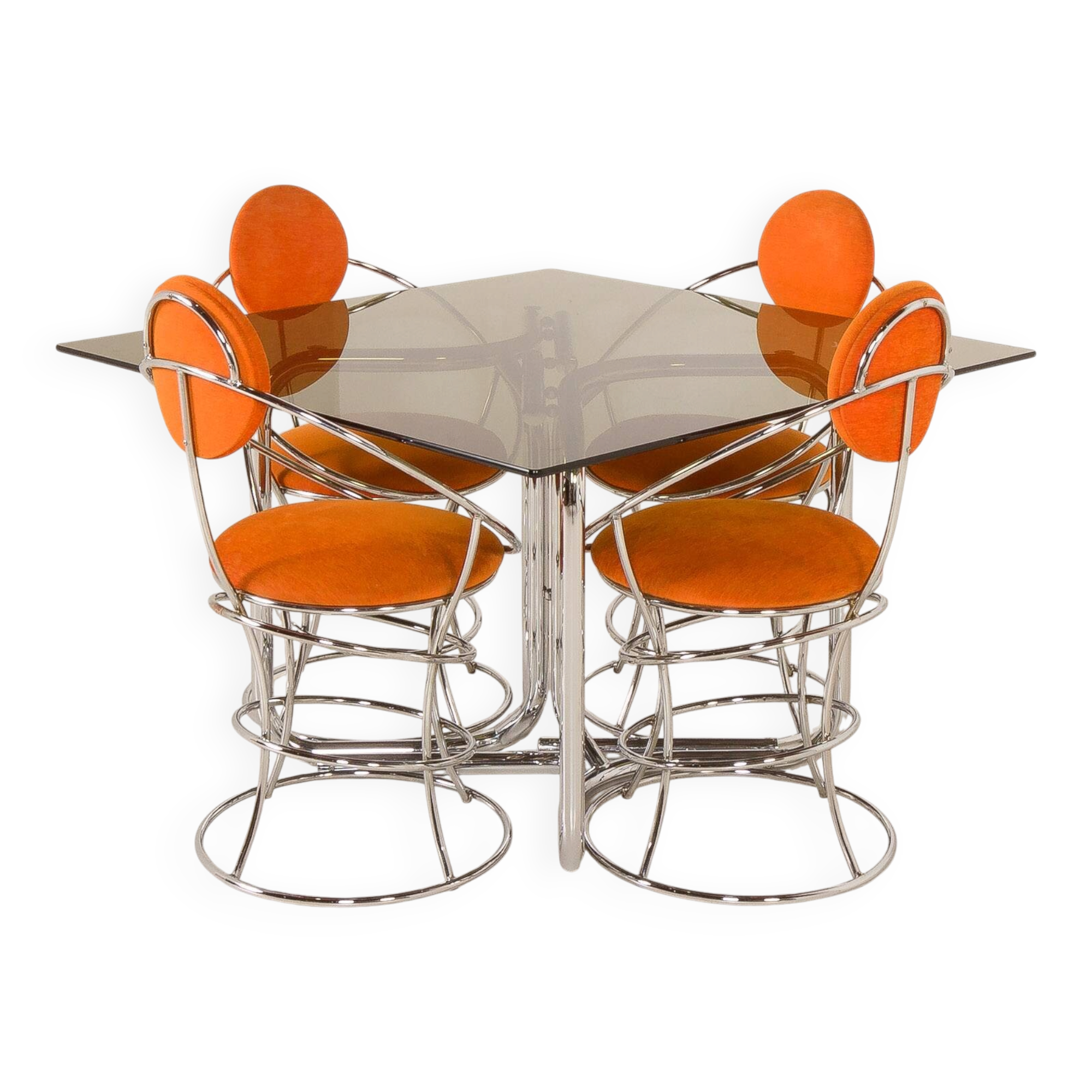 Table à manger space age italienne avec 4 chaises attribuées à Giotto Stoppino, années 1970.