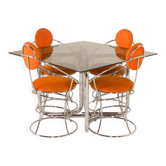 Table à manger space age italienne avec 4 chaises attribuées à Giotto Stoppino, années 1970.