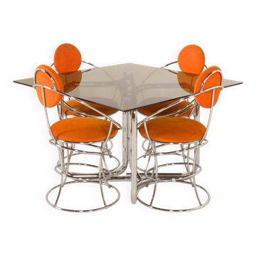 Italian Space Age dining table with 4 chairs attributed to Giotto Stoppino, 1970s