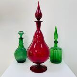 Large blown glass red carafe Blenko / Genie Bottle from the 1960s.