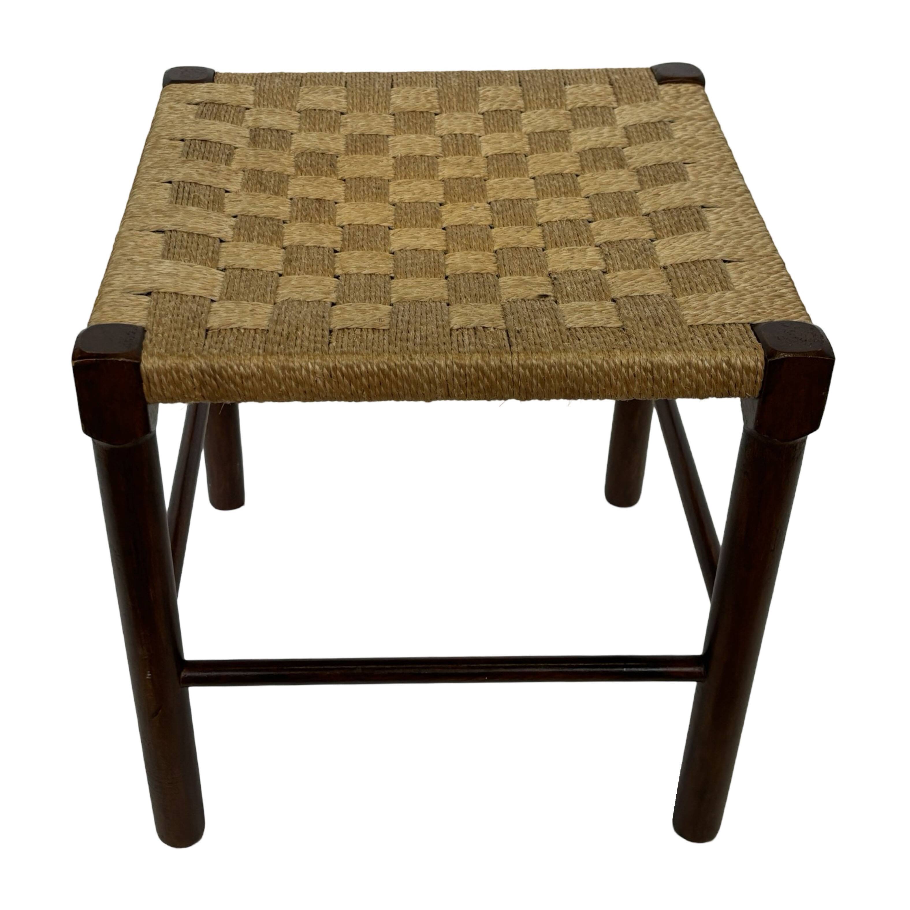 Vintage Wooden Stool With Rope Seat 60s Minimalist
