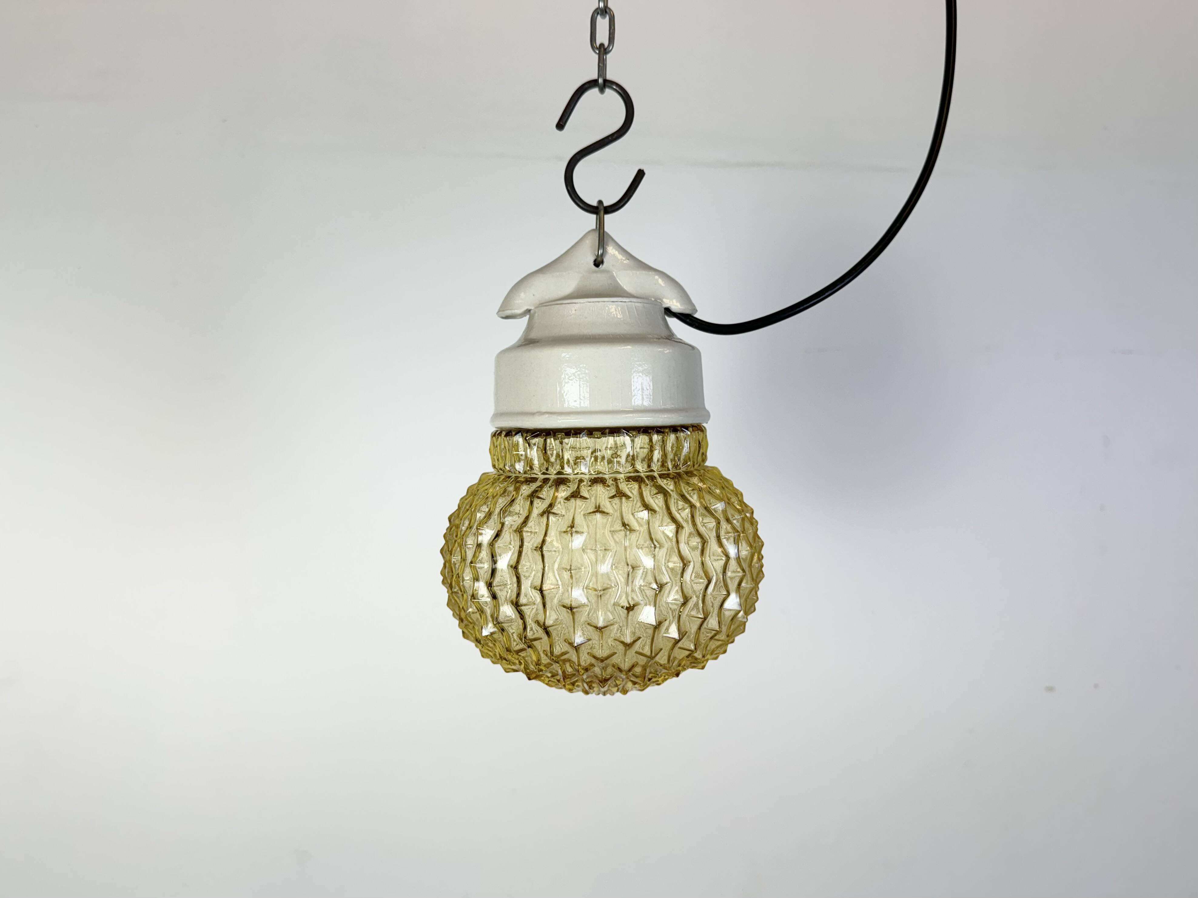 Vintage white porcelain pendant light, 1970s
