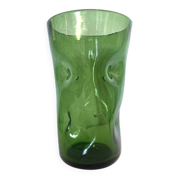 Cylindrical Green Hand-Blown Glass Vase by Vetrerie Empolesi, Italy