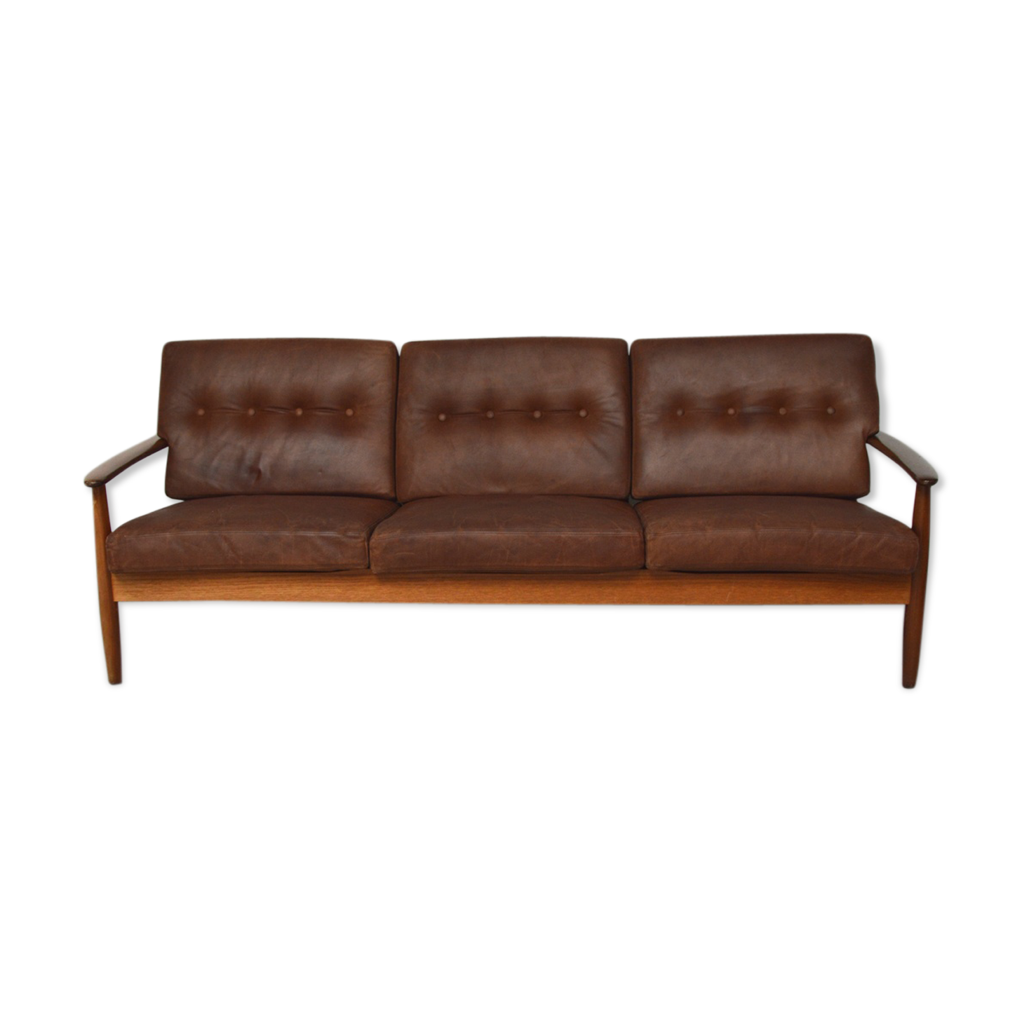 Danish 3 seater teak and leather sofa, 1960
