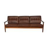 Danish 3 seater teak and leather sofa, 1960
