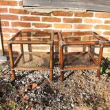 2 antique rattan & glass side tables