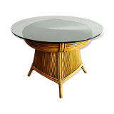 Table en rotin bambou et verre fumée