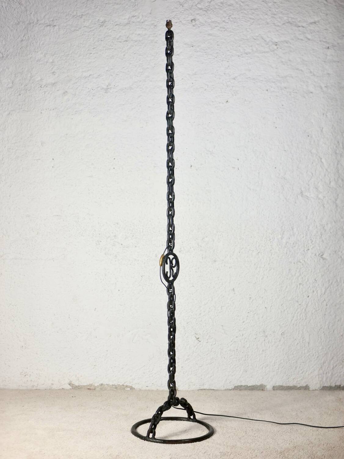 Large brutalist chain floor lamp
