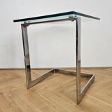Midcentury Design Cantilevered Glass & Chrome Side Coffee Table, 1980s