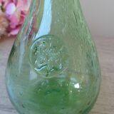 Small carafe in blown and bubble glass green color signed biot vintage