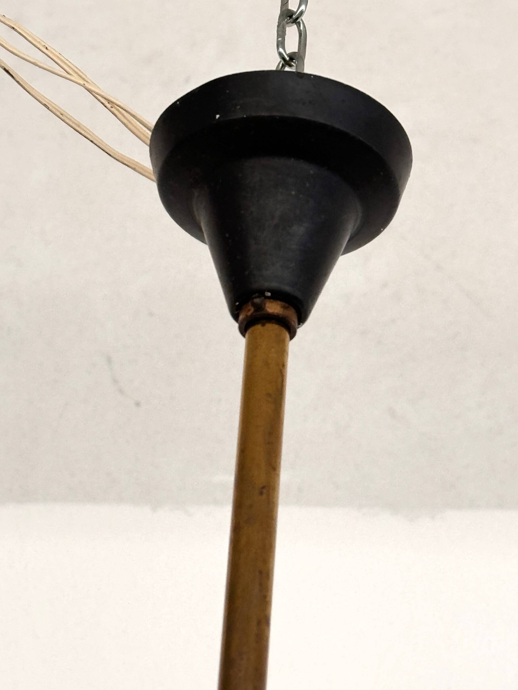 Stilnovo Italian Midcentury Chandelier, Brass & Opaline Glass, 1950s