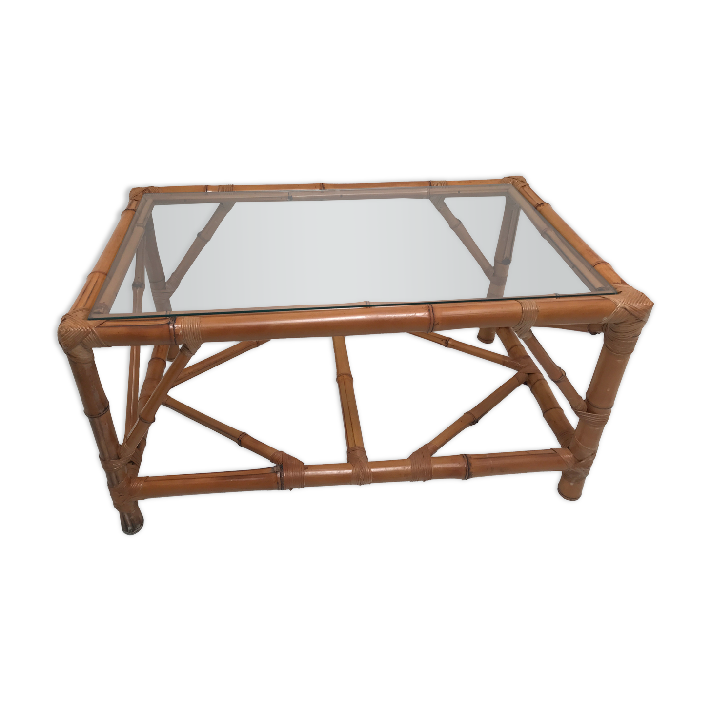 Vintage coffee table in real bamboo and glass 60/70