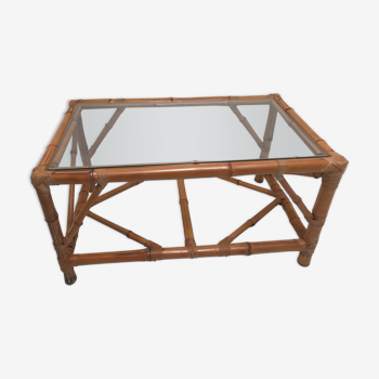 Vintage coffee table in real bamboo and glass 60/70