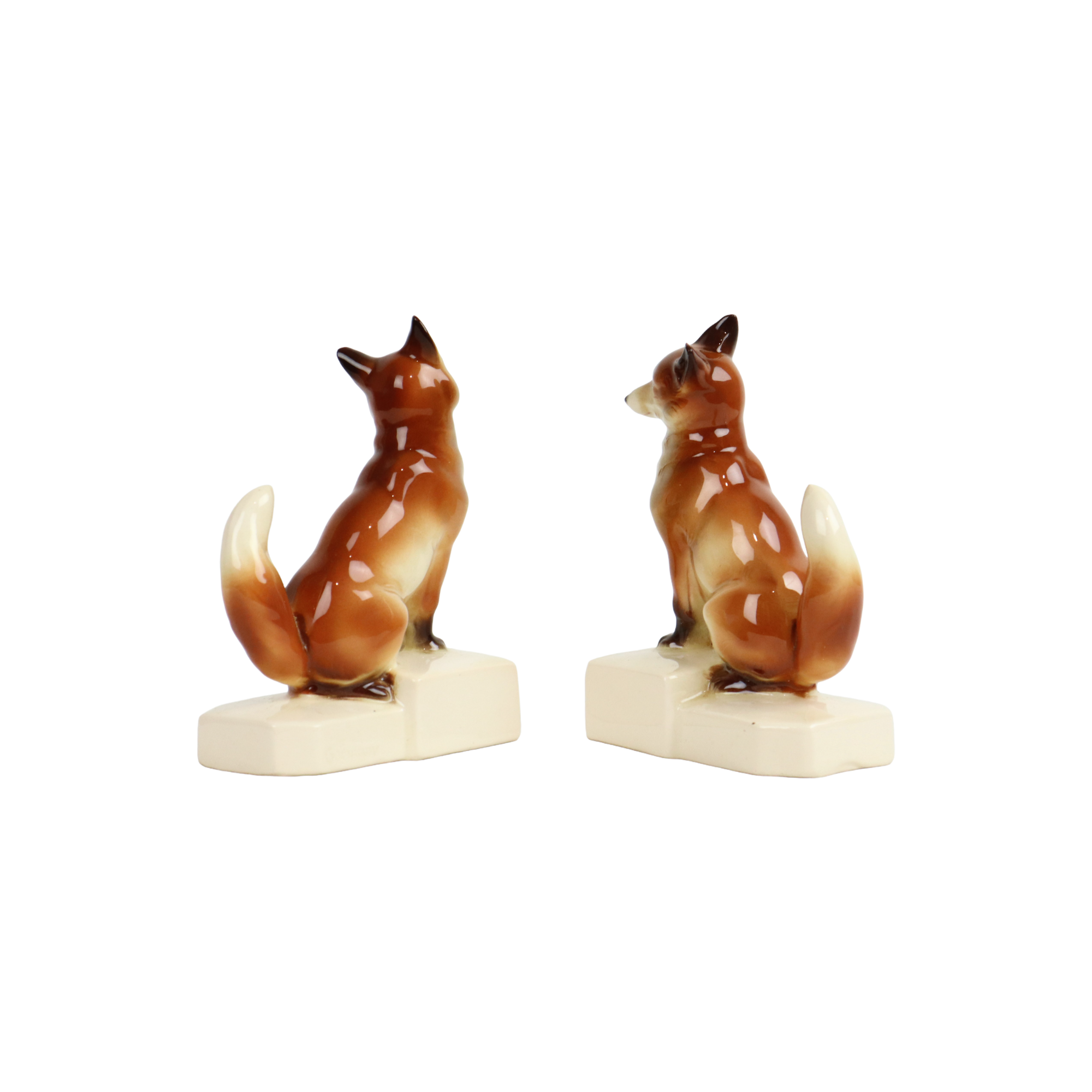Couple figurines crackle porcelain fox marked germany vintage 14cm