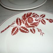 Set of 6 old flat plates in beige and red earthenware