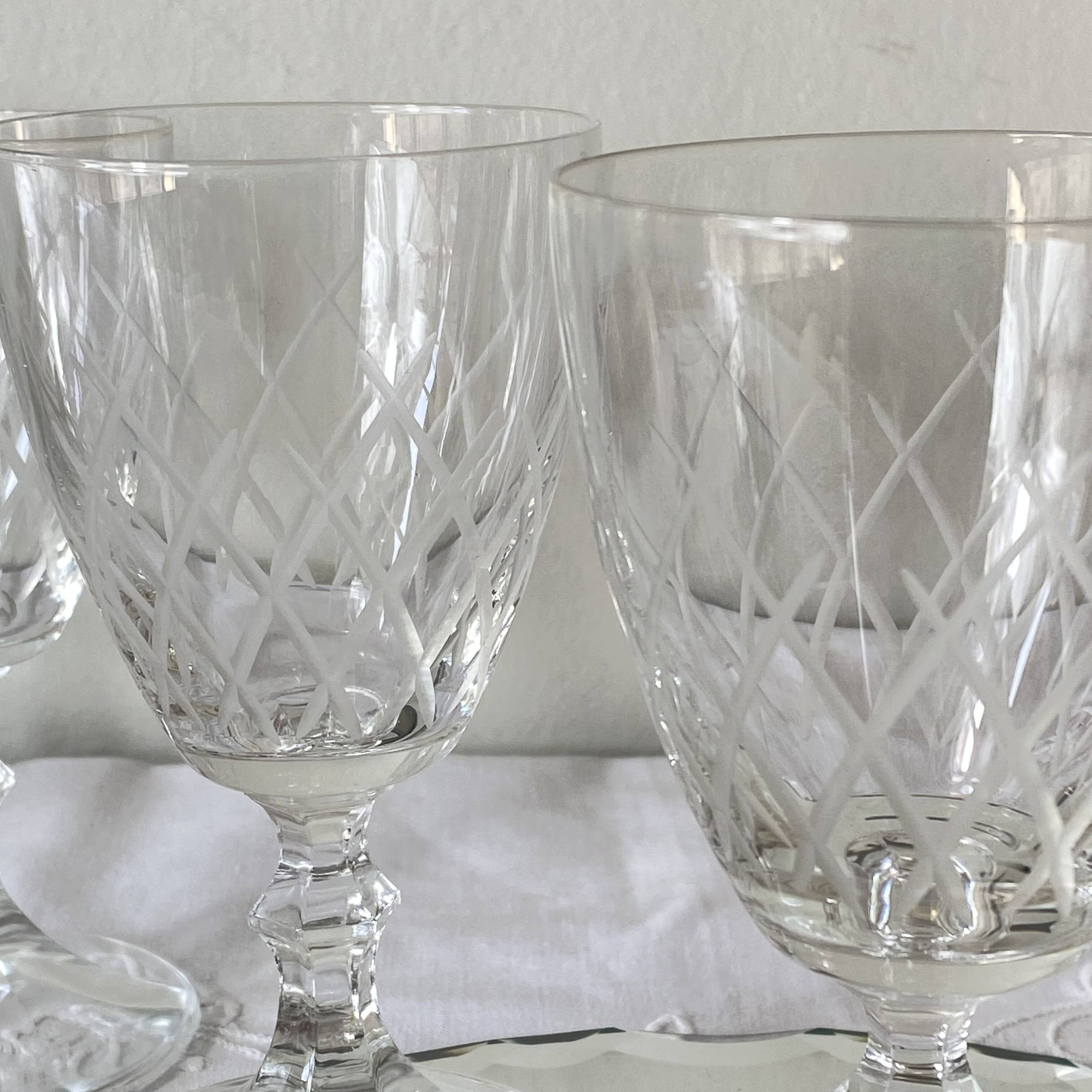 6 antique engraved glasses for wine or water.