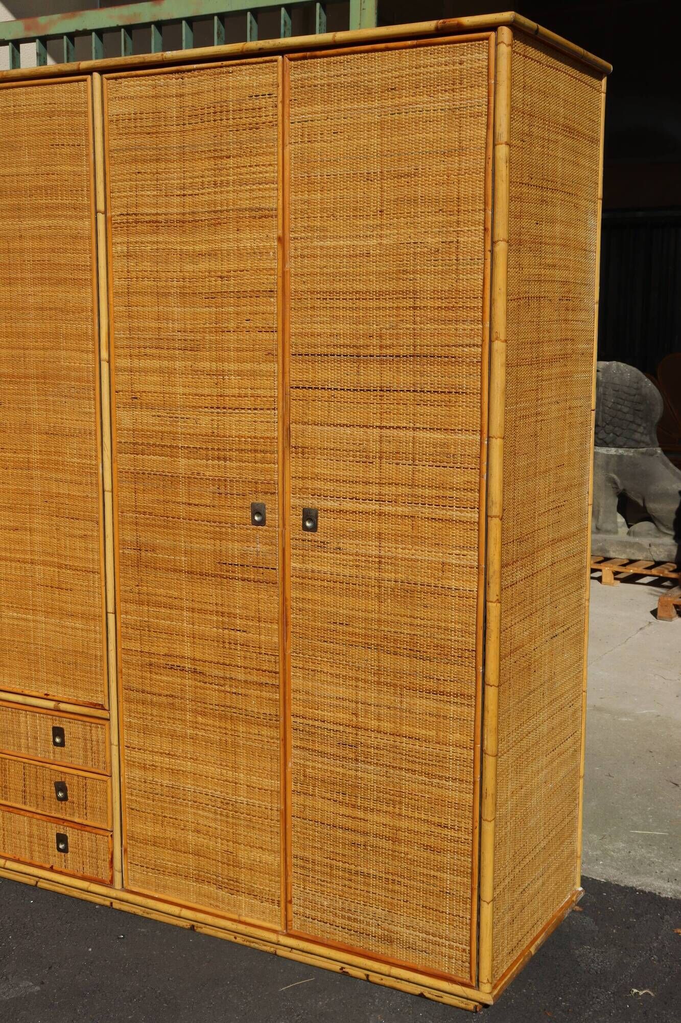 Large rattan and bamboo wardrobe by Dal Vera Italy