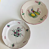 Pair of plates Les Islettes with bouquet and peacock